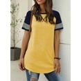 thumbnail image 7 of TEMOFON Summer Short Sleeve Tops for Women Color Block Casual Tunic Crew Neck Striped T Shirts Yellow Women Tops Size L, 7 of 7
