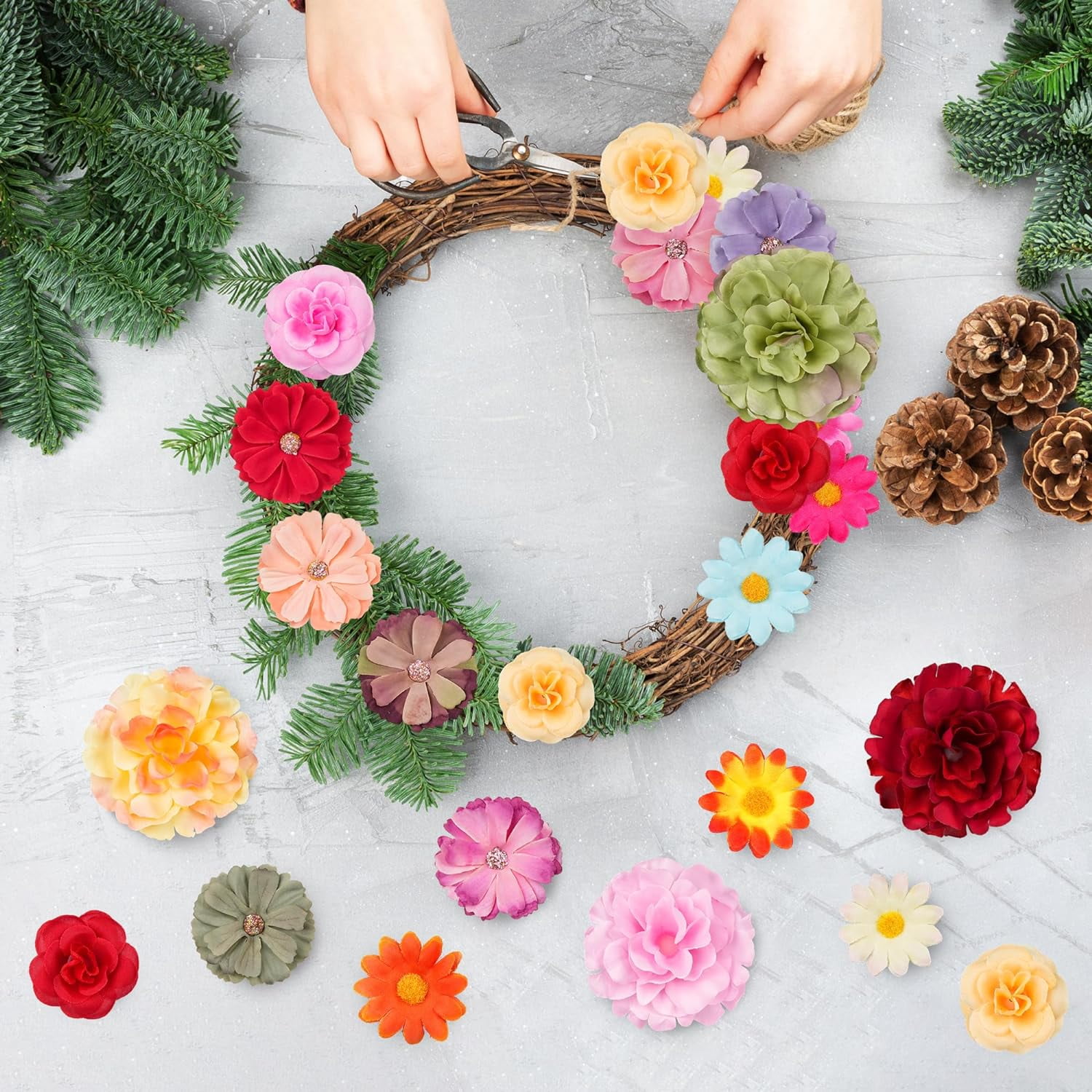 210 Pcs Mini Silk Flower Heads Small Fake Rose Daisy Faux Flowers Bulk for Crafts Artificial