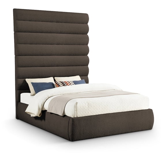 Meridian Furniture Adam Brown Boucle Fabric Queen Bed