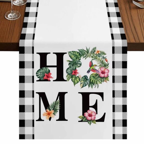 Country Farmhouse Burlap Cotton Table Runner 18x72 Inches Long, Vintage Farm Tropical Leaves Floral Plaid Farmhouse Table Runners, Outdoor Dining Tablecloths Decor for Baby Shower/Party/Wedding