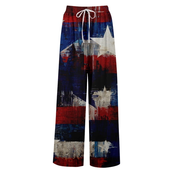 American 250th Anniversary Pants for Women Patriotic Star American Flag Print Wide Leg Lounge Pants Elastic High Waist Slit Baggy Classic Fit Home Wear Trousers, #01 Royal Blue, XL