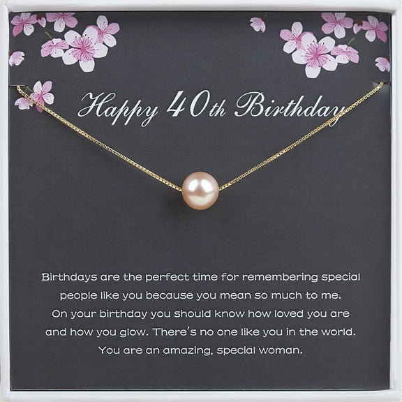 Anavia Happy 40th Birthday Gift for Wife from Husband, Pearl Necklace 40th Birthday Gift for Sister -[Pink Pearl   Gold Chain]