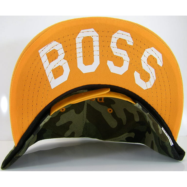 Boss Adjustable Snapback Baseball Cap with Script Under Bill (Camouflage/Orange)  