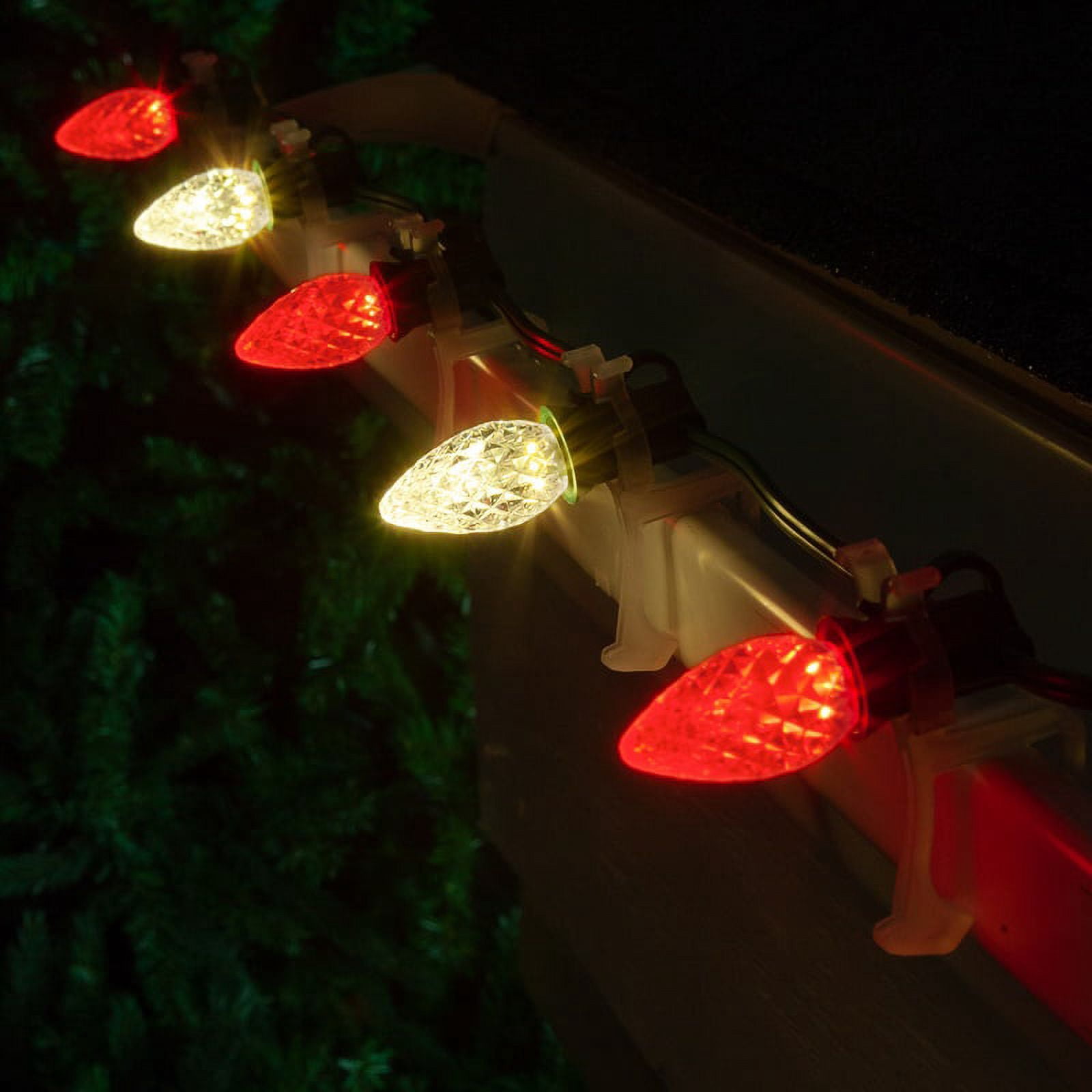 OptiCore C7 Red and White Christmas Lights Warm White, LED String Lights with Shatterproof Christmas Bulbs, 50 Lights, 50ft