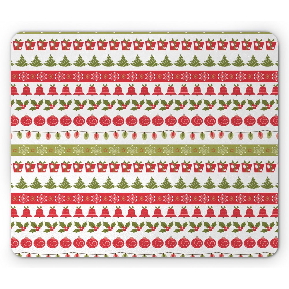 Christmas Mouse Pad, December Holiday Pattern Baubles Trees Flowers New