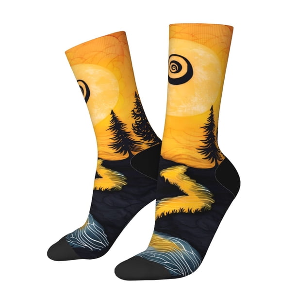 Balery Sunset River Pine Trees Calcetas Largas con Estampado para Hombre y Mujer – Suaves y Transpirables, Talla Única (US 5-11)