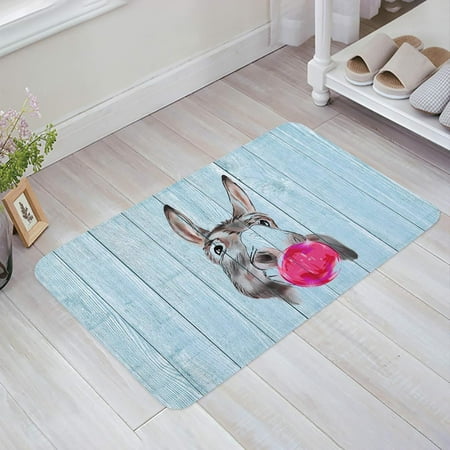 

Animal Sketch Durable Doormat Entrance Front Door Rug Shoes Mat Sponge Carpet Indoor Non Slip Floor rDoor Mats - Cute Donkey with Pink Bubbles Blue Wood Grain 24x16 Inch