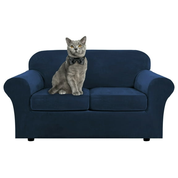 SHANNA Stretch Fabric Velvet Sofa Slipcover, Navy Blue