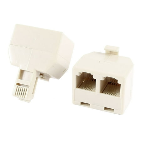 Dual Network Phones Unique Bargains RJ11 6P4C One Male to Dual Female m/f Plug Telephone Phone Adapter Beige 2pcs ()