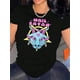 thumbnail image 1 of Creative English Cute Dinosaur Pattern Printed Women'S Fashionable Round Neck Short Sleeve, Simple Casual Sports T-Shirt, Comfortable Summer Top for Holidays., 1 of 8
