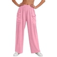 thumbnail image 5 of Women's Smocked Waist Pants Fashion Casual Solid Color Pants Pocket Elastic Waist Comfortable Fold Long Pants, 5 of 7