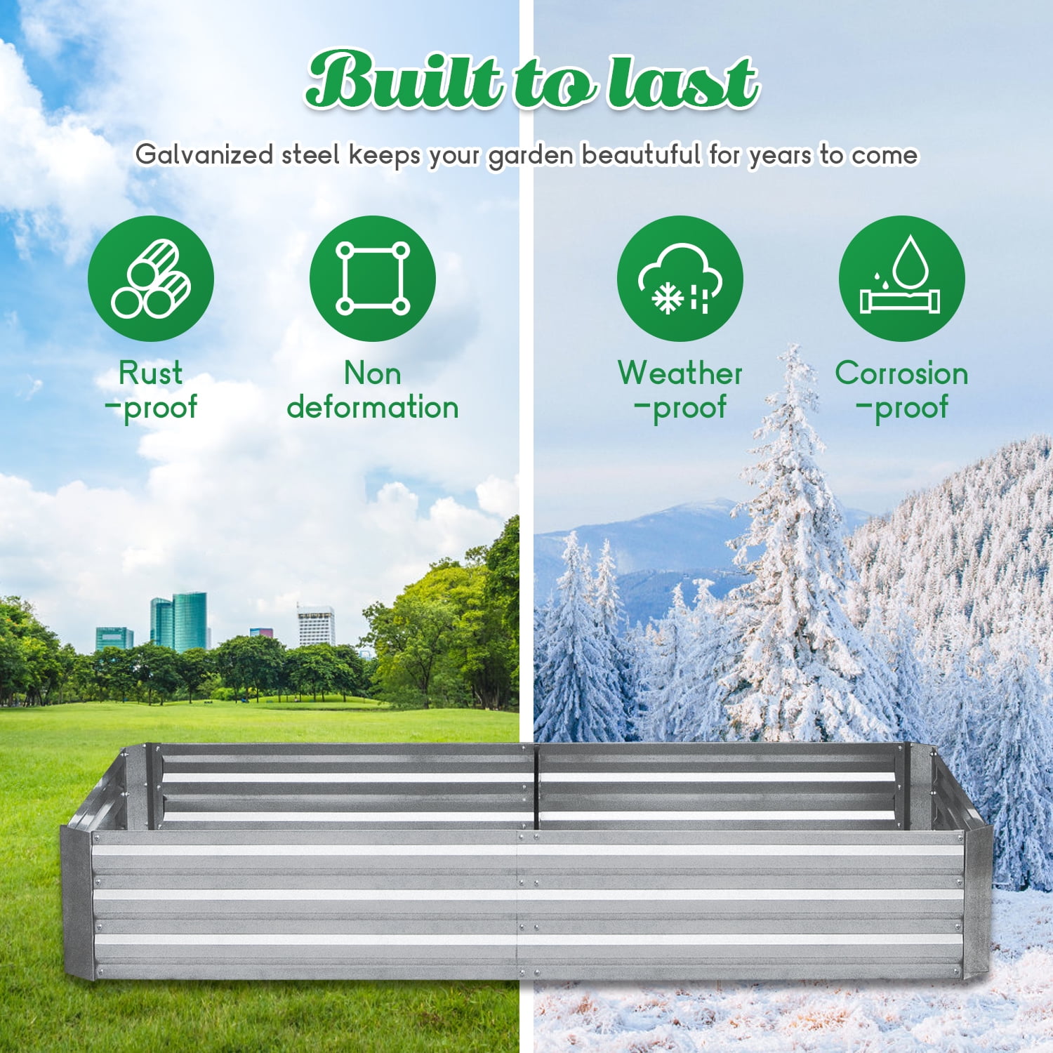 Galvanized Garden Bed, Outdoor Elevated Raised Garden Bed 6x3x1ft Vegetables Flowers and Herbs Raised Planter with Galvanized Steel, Raised Bed Kit with Metal Pole Reinforcement, Silver