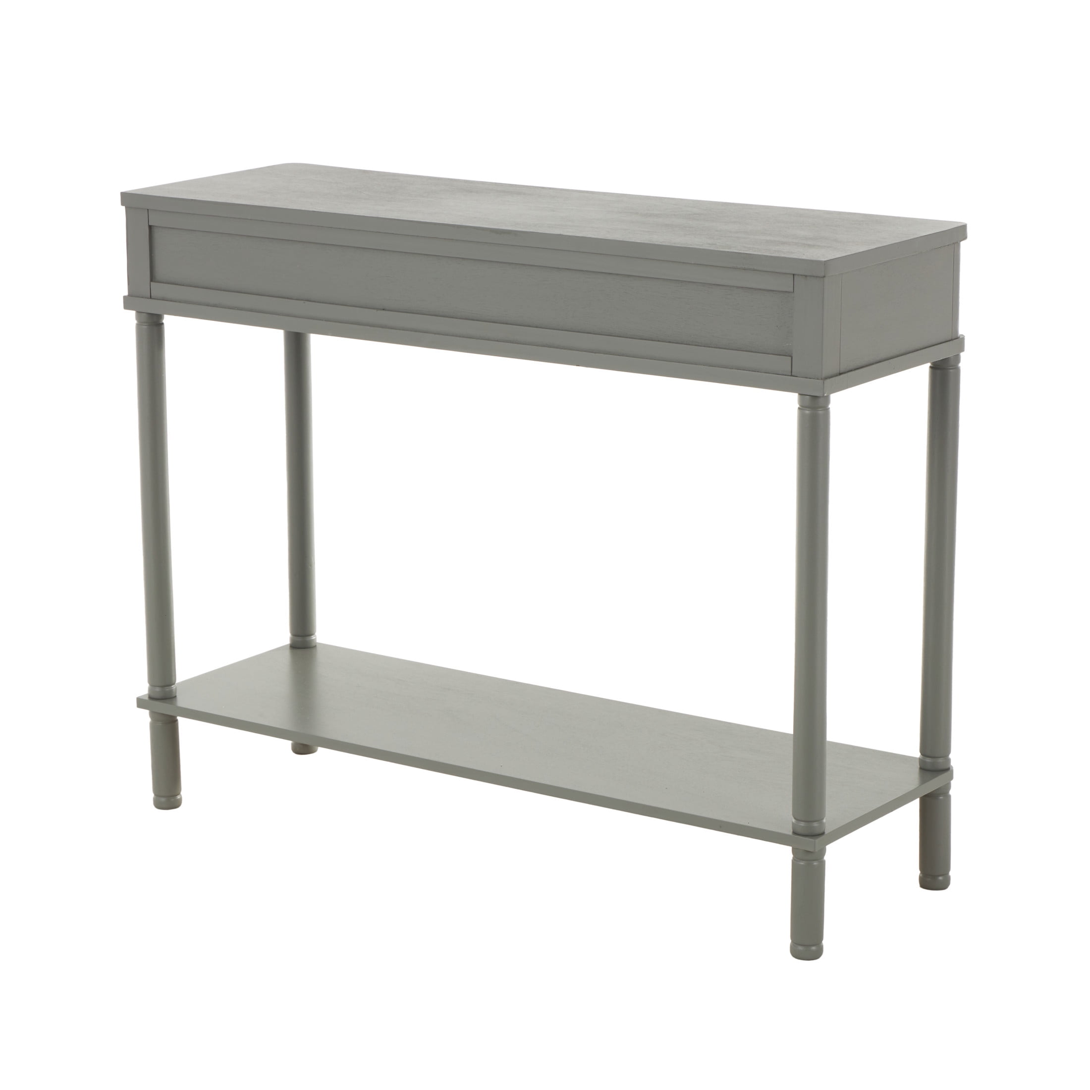 DecMode 36" x 28" Gray Wood Handmade 2 Drawer Console Table with Black Handle and Ribbed Front, 1-Piece