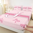 thumbnail image 4 of Manfei Letter J Monogrammed Cute Bow Knot Queen Sheet Sets 4 Pieces for Teens Girls,Dreamy Polka Dots Lines Bed Set,Ultra Soft Home Decor, 4 of 5