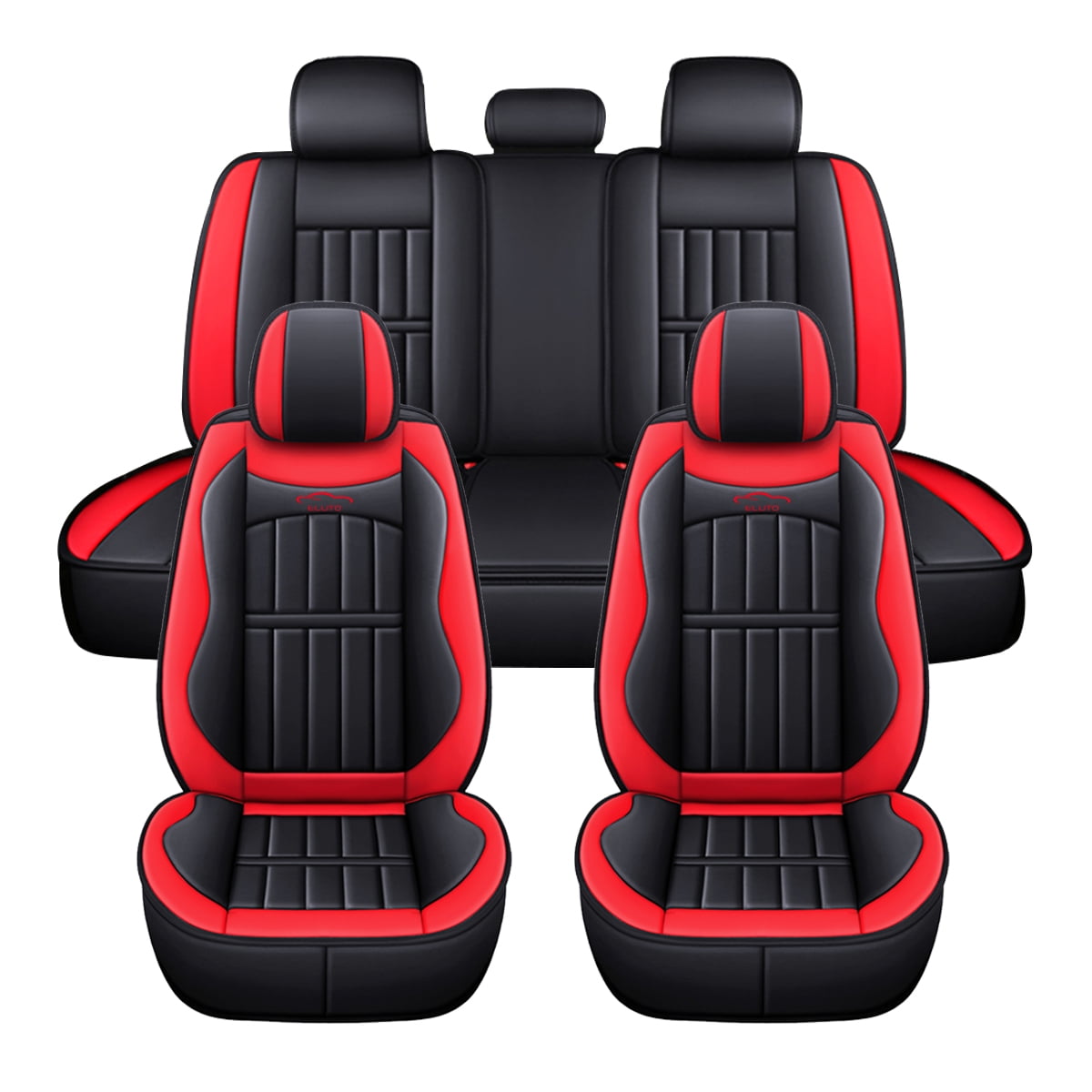 ELUTO 5 Seats Car Seat Covers, Waterproof Pu Leather Front Rear Car