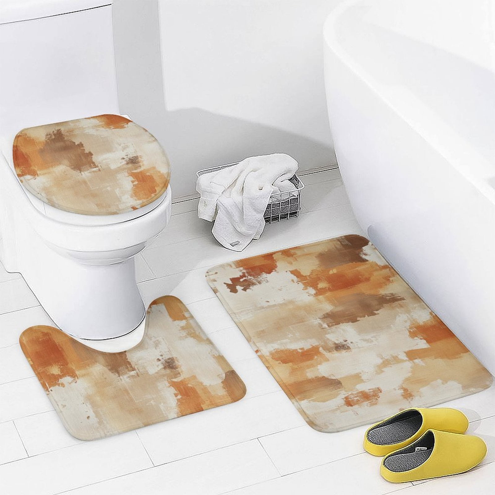 Shower Curtain Sets 4 Piece with Rugs Toilet Lid Cover and Bath Mat Orange And Grey Abstract Art Waterproof Personality Pattern Bath Curtains Burnt Orange Modern Abstract Art for Bathroom Decor Sets