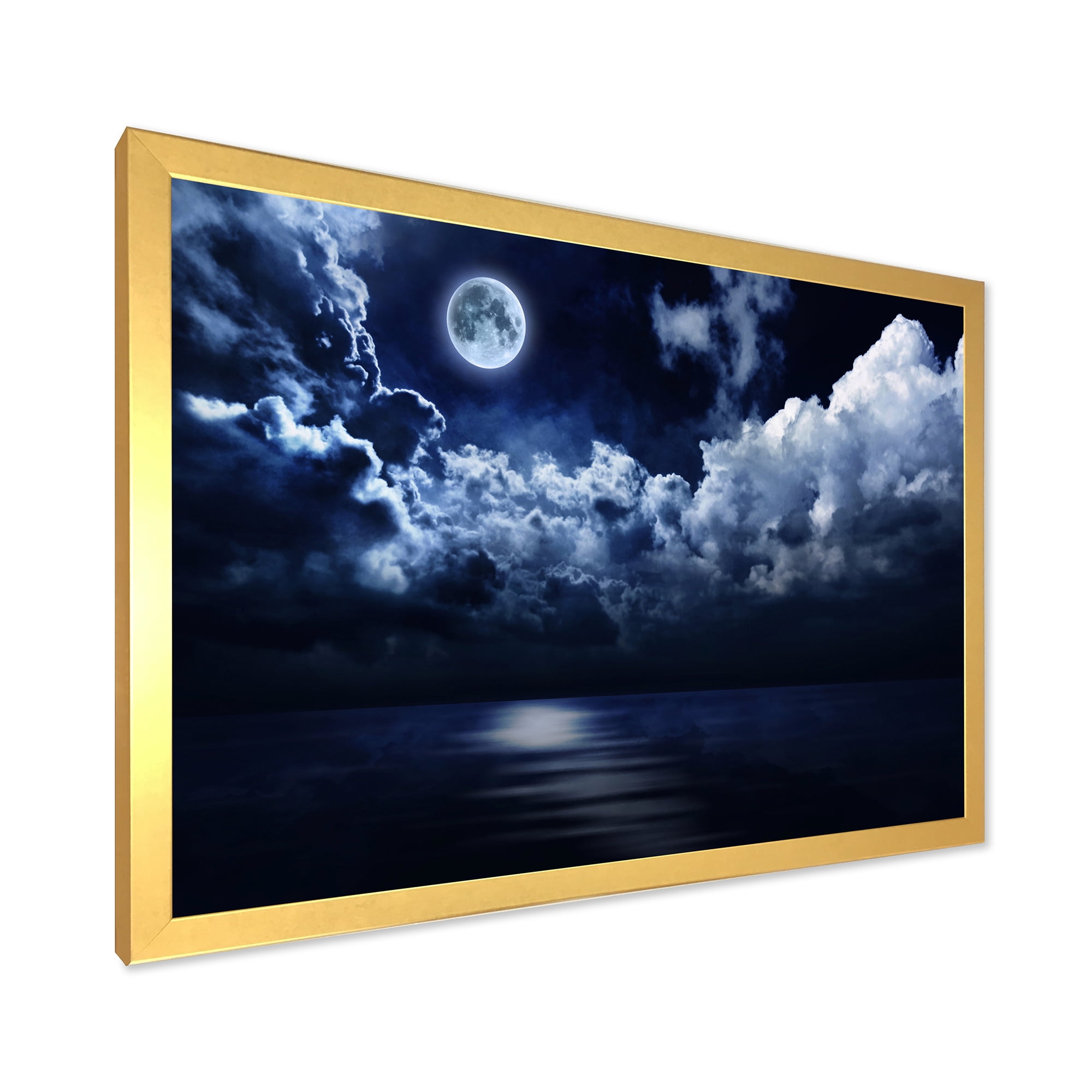 Designart 'Full Moon Night in Cloudy Sky' Modern Framed Art Print