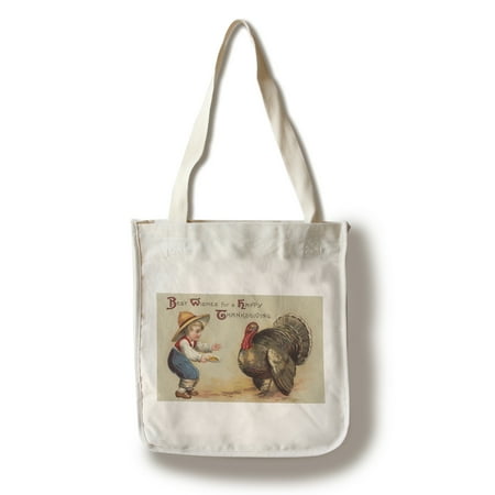 Best Wishes for a Happy Thanksgiving - Boy Feeding Turkey (100% Cotton Tote Bag - (Best Turkey Bags For Weed)