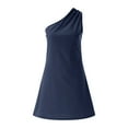 thumbnail image 3 of Womens Linen One Shoulder Mini Dress - Sleeveless, Side Zipper, Casual Summer Dress, Solid Color, US Sizes S-XXL, 3 of 6