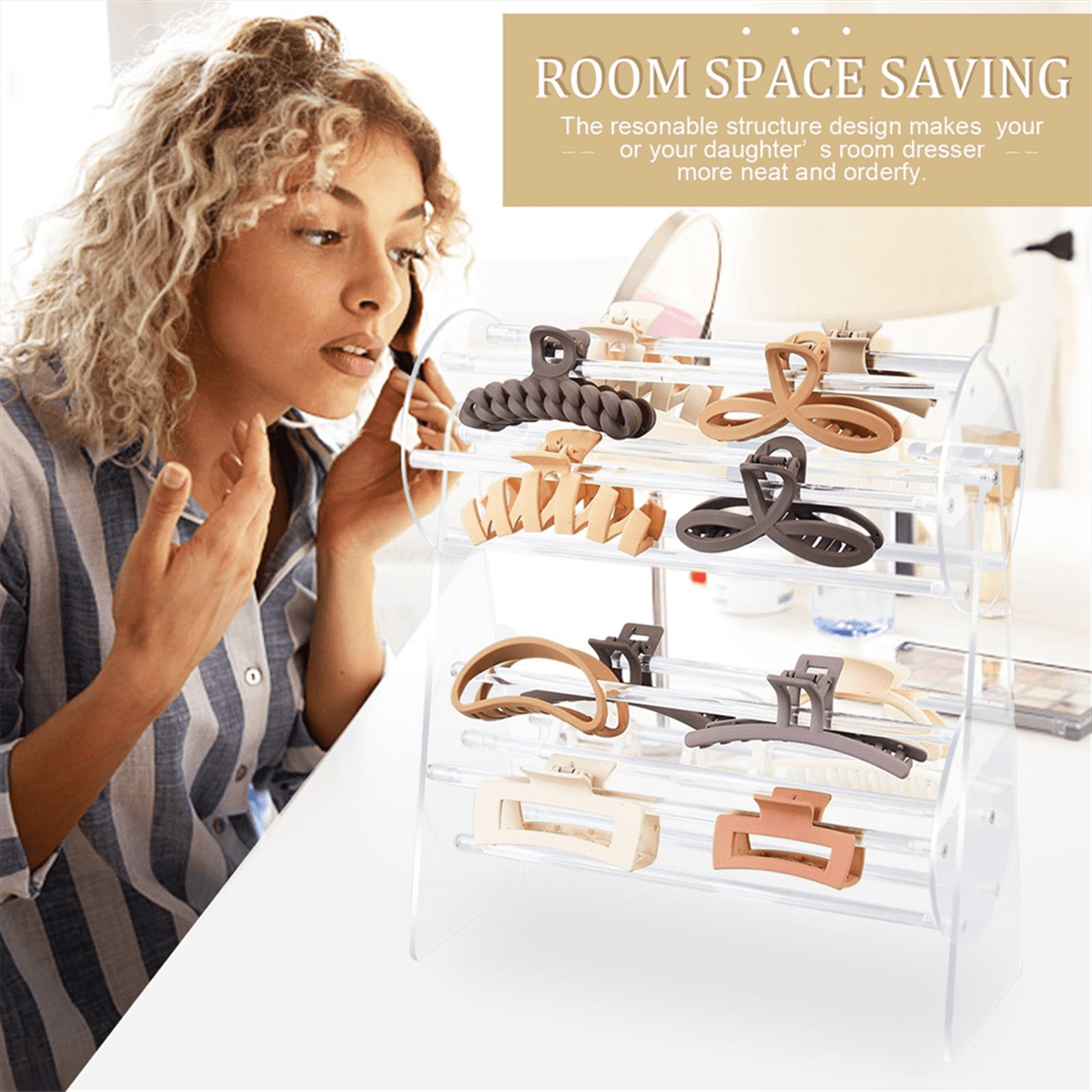 Acrylic Claw Clip Organizer Holder,360-Degree Rotating Claw  display picture 3
