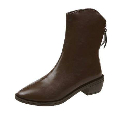

Fashion Female Warm Boots Fashion Autumn Women Ankle Boots Low Heel Thick Heel Pointed Toe Solid Color Back Zipper Comfortable Casual