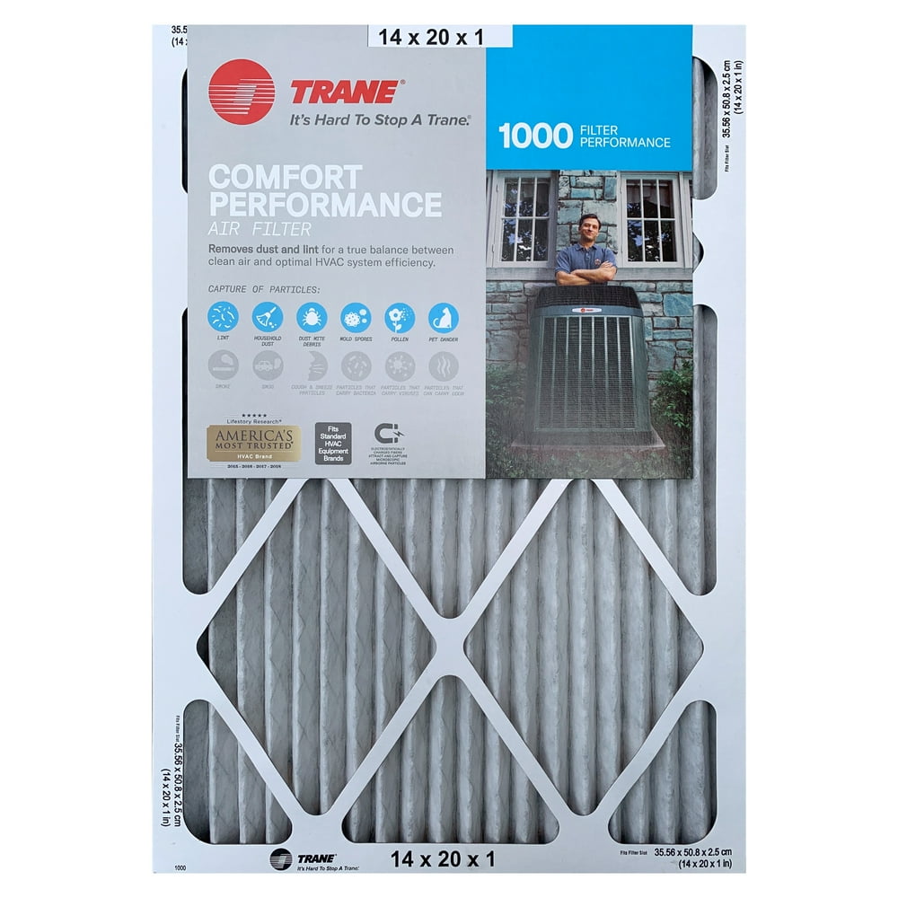 Trane Comfort Performance Air Filter 1000 Micro Particle Reduction HVAC Furnace 14x20x1 