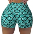 thumbnail image 2 of Haiem Aquamarine Glitter No Front Seam Biker Shorts for Women Yoga Workout Gym Bike Shorts with Tummy Control Moisture-Wicking-Small, 2 of 9