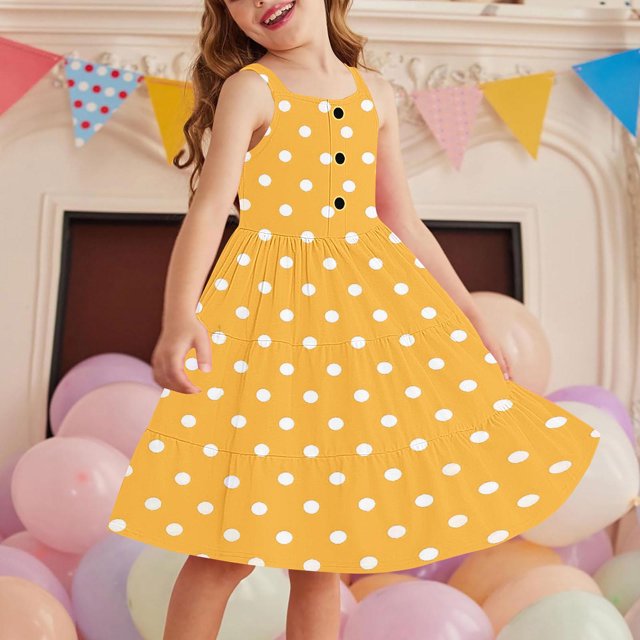 LOVZFMLL 2-12 Years Girls' Summer Casual Sleeveless Round Neck Button With Pockets Dress