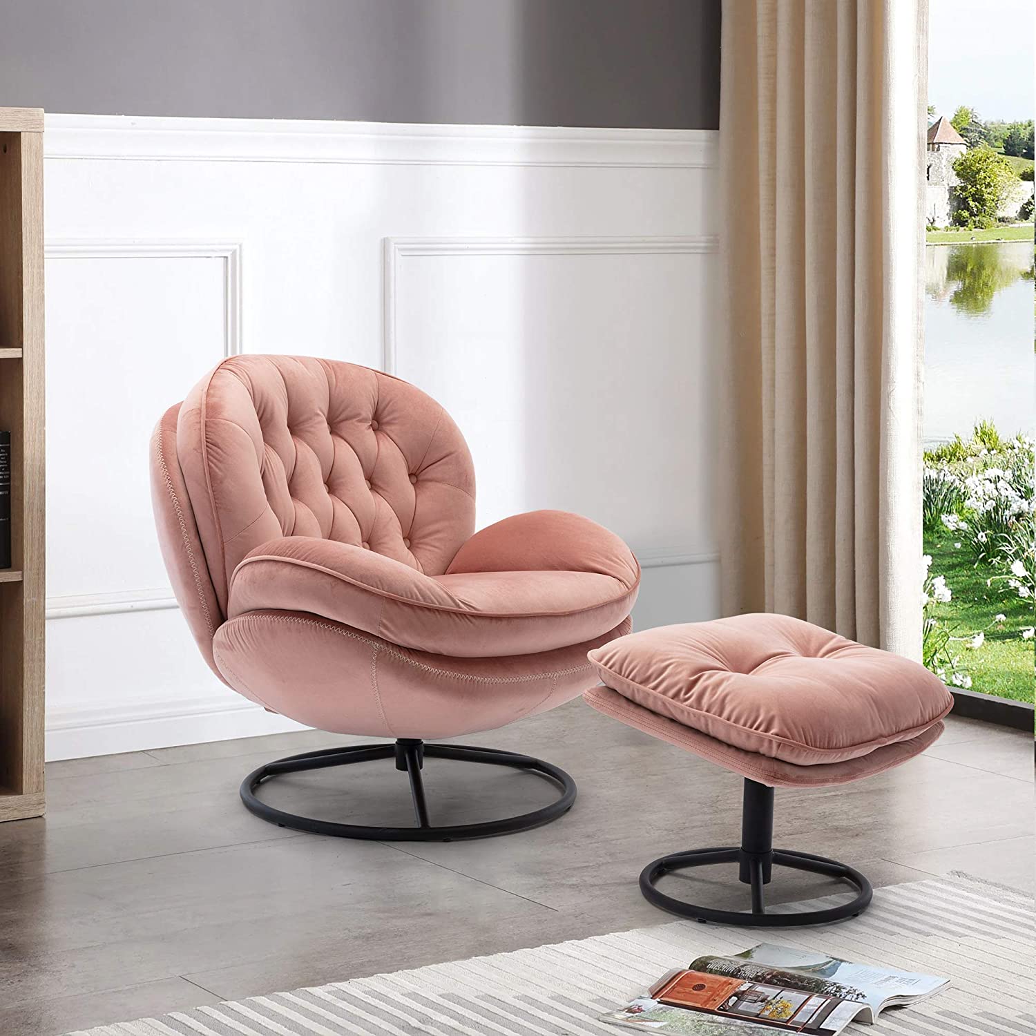 Modern Velvet Swivel Accent Chair with Ottoman Set Russia Ubuy