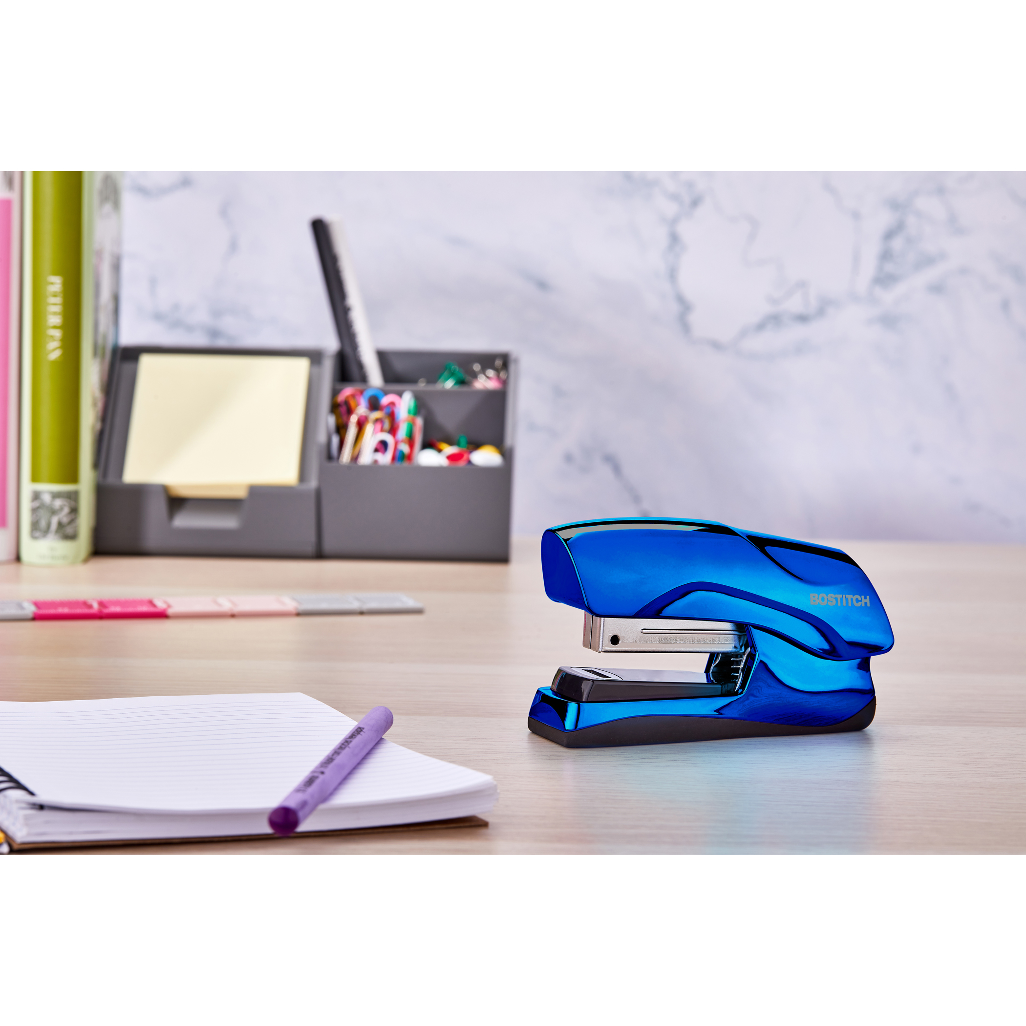 Bostitch Flat Clinch Stapler, 40 Sheets, Metallic Blue photo 4