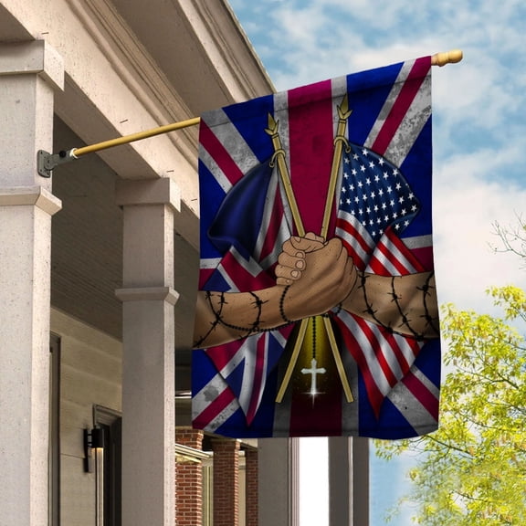 Flags Great British Handshake American Flag Friendship USA Great Britain Great British Part House Flag, Double-Sided Decorative Outdoor Flag, Patriotic Polyester Yard Flag 29.5 x 39.5 in