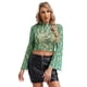 thumbnail image 5 of Top corto de malla con estampado Floral de discoteca de los años 70 para mujer, camiseta con cuello levantado y manga larga acampanada con ribete con volantes, camisola Estilo bohemio, 5 of 5