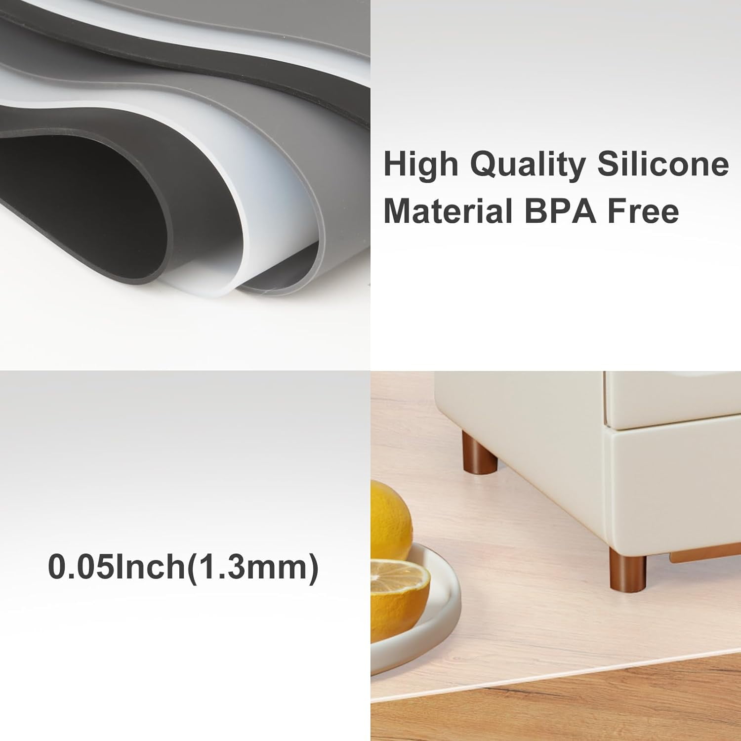Silicone Mats for Kitchen Counter,  47.24"x 23.62" Extra Large Silicone Countertop Protector, Non-slip Heat Resistant Mats for Countertop, Shipped Rolled Up, No Creases, White Translucent