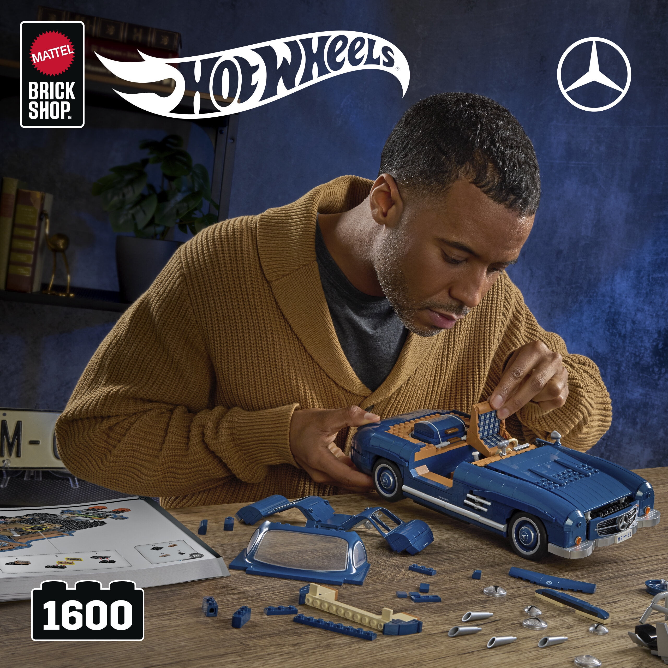 Mattel Brick Shop Hot Wheels Mercedes-Benz 300 SL Building Toy Kit (1600 Pieces), for Collectors