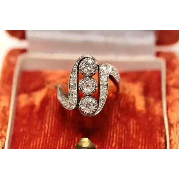 Unique Vintage Ring 14K Yellow Gold Plated Silver 3Ct Round Lab Created Diamond