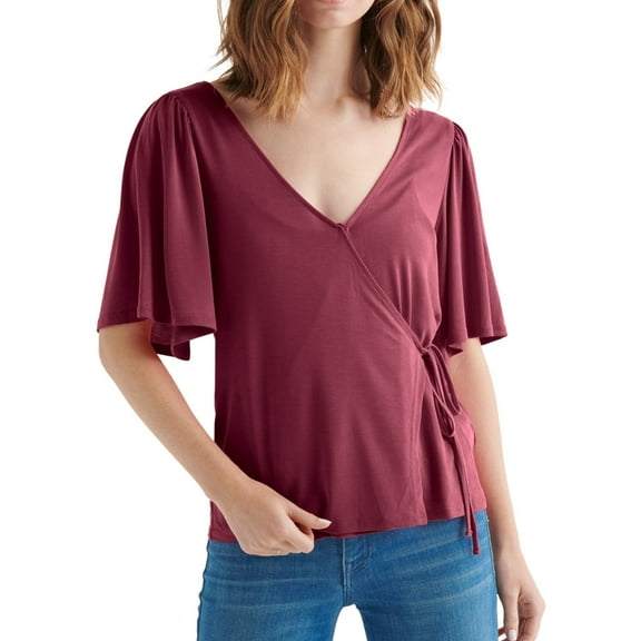 Lucky Brand Womens Sand Wash Wrap Blouse, Pink, X-Small