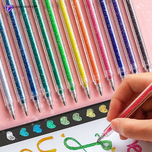 Bolígrafo de Gel con Flash metálico de fantasía, bolígrafo de Gel con cuenta de mano de Color brillante, bolígrafo con Flash de estrella que cambia de Color para niños