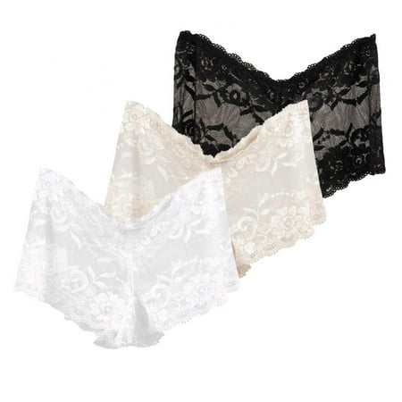 

3Pcs Womens Lace Boyshort Panties Soft Stretch Panty Plus Size Low-rise Underpants