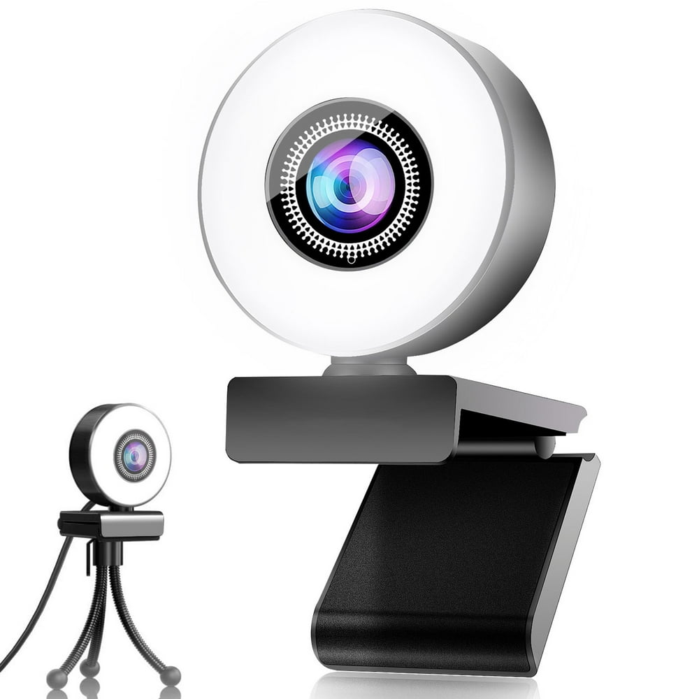 Streaming Webcam 2K 30 FPS, Ring Light w/ Adjustable Brightness, Built