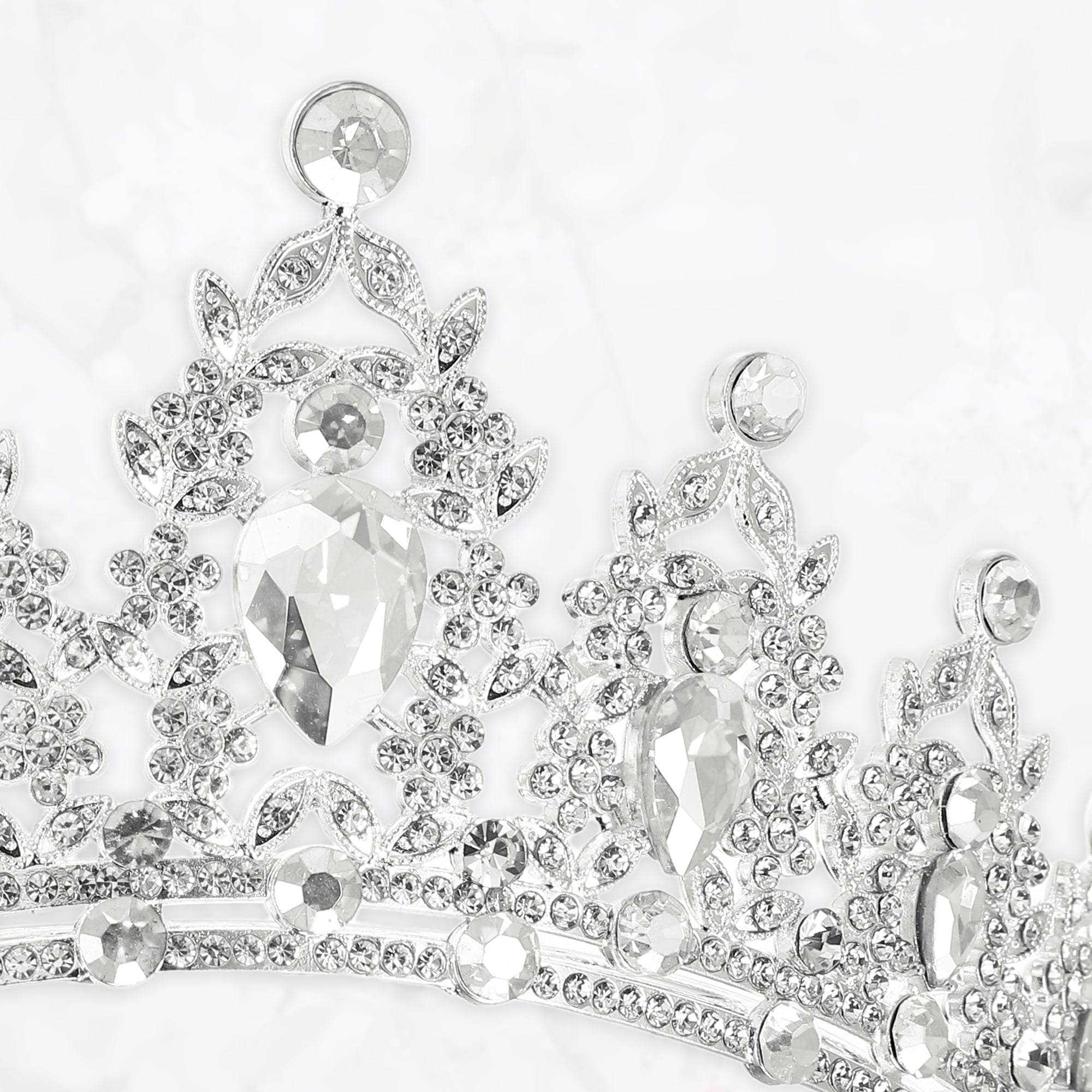 Unique Bargains Women Faux Crystal Queen Crown Tiara Rhinestone Silver Tone White