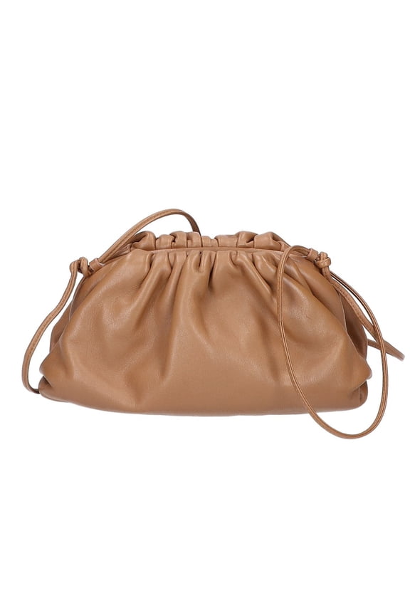 Pre-Owned BOTTEGA VENETA 585852 Mini The Pouch Calfskin Embossed Logo Shoulder Bag Dark Beige...