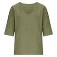 thumbnail image 6 of LIZUOJUN Women's Short sleeve T-shirt Linen Blend 3/4 Sleeve Blouse V Neck Casual Loose Solid Color Shirts for Women,Green M, 6 of 7