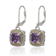 thumbnail image 3 of 925 Sterling Silver Vintage Cushion-Cut Purple Amethyst Drop Dangle Earrings, 3 of 10