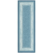 Ottomanson Machine Washable Non-Slip Rubberback Bordered 2x5 Indoor Runner Rug, 20" x 59", Blue