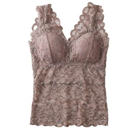 

Spdoo Lace Bra for Women Long Beautiful Back Wrapped Chest Bottoming with Chest Pad Bra Khaki M