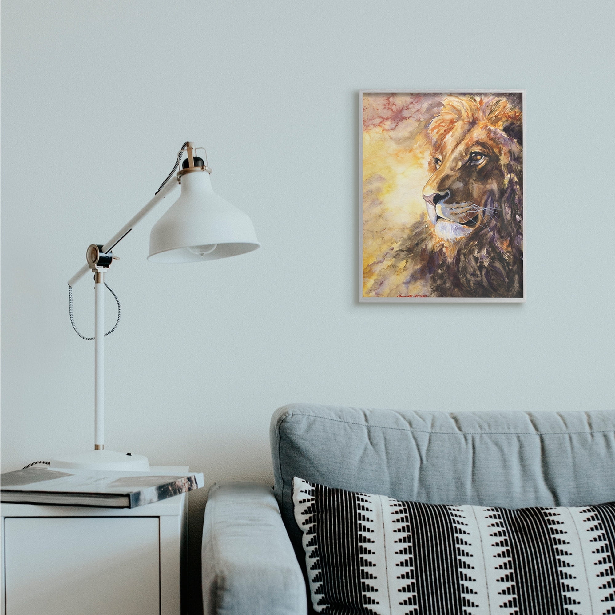 Stupell Industries Regal Lion Mane Safari Animal King Portrait Grey Framed, 16 x 20, Design by George Dyachenko