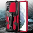 thumbnail image 2 of Nagebee Case for Samsung Galaxy S21 FE 5G with Tempered Glass Screen Protector (Full Coverage), Belt Clip [Built-in Kickstand], Dual Layer Full Body Shockproof Protective Rugged Defender Case (Red), 2 of 5