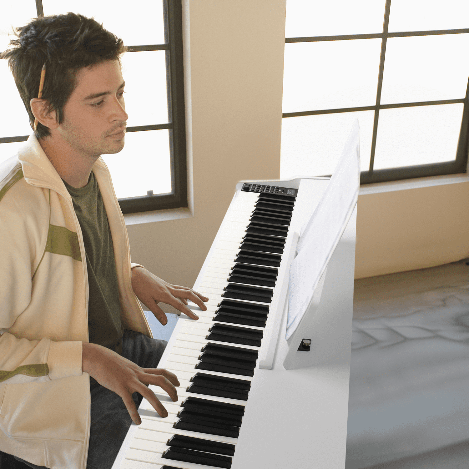 Hassch 88 Keys Full Weighted Beginner Digital Piano with Metal Stand, Keyboard with Headphone, Power Adapter, and Triple Pedals, White