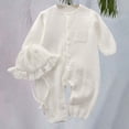 thumbnail image 2 of Coerni Girls Boys Linen Cotton Romper Button-Down Baby Girl Summer Clothes with Ruffled Bonnet Hat Unisex Photoshoot Outfits, 2 of 6