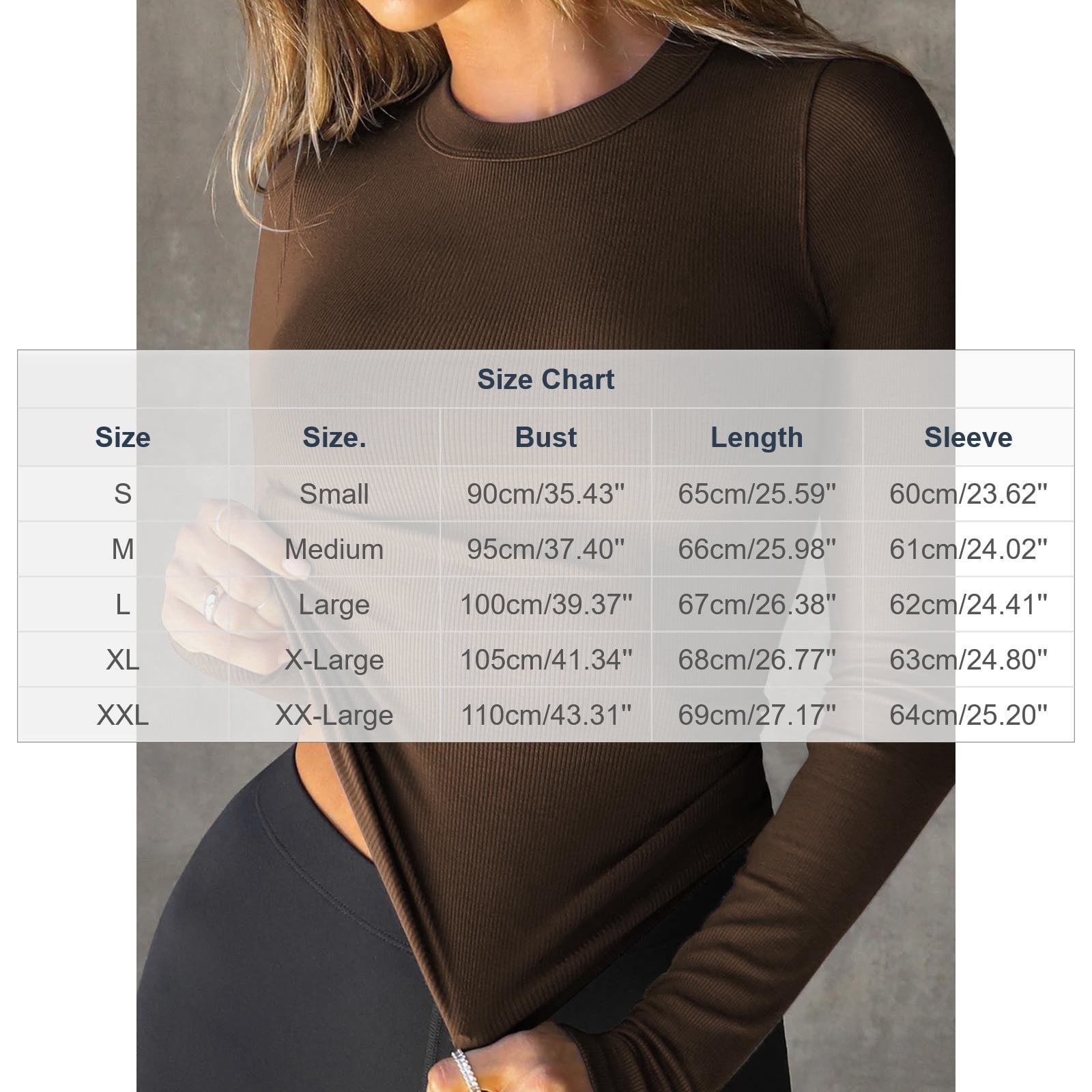 QSAWXQZ Women's Ribbed Knit T Shirt Crew Neck Long Sleeve Stretch Solid Casual Basic Lightweight Top XL
